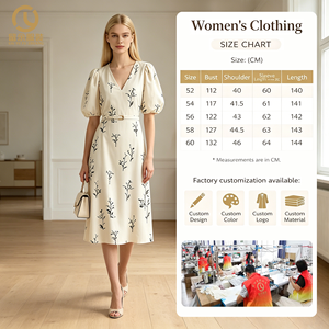 <span class=keywords><strong>Robe</strong></span> longue ample à imprimé floral pour femme, col en V, manches bouffantes, <span class=keywords><strong>taille</strong></span> haute, collection été 2026 - Product Image 1