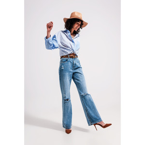 Jeans de Cintura Alta con Abertura en el Bajo en Lavado Vintage - Product Image 6