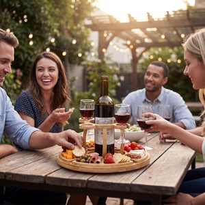 <span class=keywords><strong>Plateau</strong></span> de service rotatif en bambou pour charcuterie avec porte-verres à vin, 2 niveaux, 2-en-1, assiettes à apéritifs et snacks pour fêtes et camping - Product Image 4