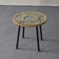 Ensemble bistrot moderne bohème pour l'extérieur, 3 pièces, avec chaises en rotin naturel et table ronde en verre pour la terrasse, le balcon ou la décoration de salon