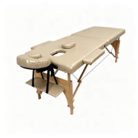 Table de massage portable haut de gamme à 2 sections avec pieds en bois, pliable, avec repose-visage