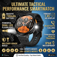 Montre connectée robuste pour homme K66, grand écran 1,85 pouces, batterie 730 mAh, lampe torche LED, étanche 3 ATM, montre connectée de sport d'extérieur