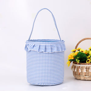 Keranjang Paskah Motif Kotak-kotak Lucu untuk Anak Perempuan dan Laki-laki, Warna Pink dan Biru, untuk Berburu Telur Paskah - Product Image 5