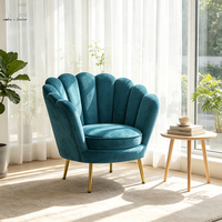 Fauteuil moderne en acier inoxydable doré, forme de fleur verte, fauteuil d'appoint, club, velours, salon, accent, canapé individuel