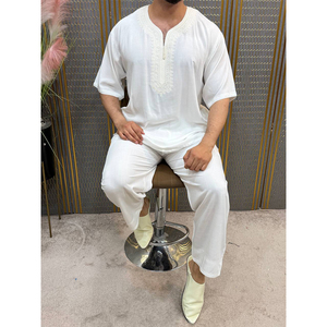 Traditional Moroccan Short Sleeve Jabador For <b>Men</b> Handmade Islamic <b>Thobe</b> Casual Summer Lounge Attire - Product Image 5