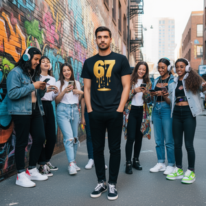 67 Gold Drip Six Seven Gen Alpha <b>Meme</b> Crew Neck Short Sleeve Unisex Adult <b>T</b>-<b>Shirt</b> with Digital Printing - Product Image 3