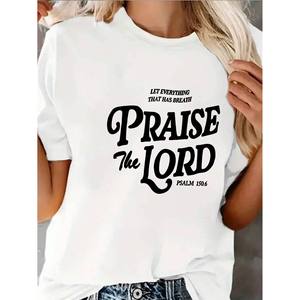 Camiseta <span class=keywords><strong>de</strong></span> Punto Informal Transpirable con Logotipo Personalizado Estampado para Mujer, PRAISE the LORD - Product Image 1