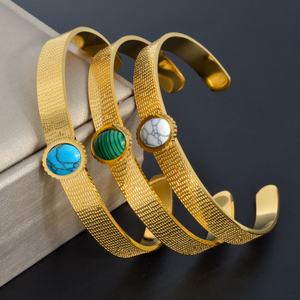 Wholesale Fashion14K Gold Plated Turquoise <b>Adjustable</b> Open Stainless Steel Unisex Customized Size Cuff <b>Bracelet</b> - Product Image 3