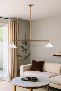 Lustre suspendu moderne de luxe en laiton à 2 lumières, style mi-siècle, luminaire de plafond linéaire réglable pour îlot de cuisine et salle à manger - Product Image 5