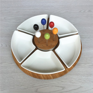 Bandeja <span class=keywords><strong>de</strong></span> madera <span class=keywords><strong>de</strong></span> bambú <span class=keywords><strong>de</strong></span> porcelana blanca pura japonesa, plato dividido, plato <span class=keywords><strong>de</strong></span> cerámica cuadrado redondo - Product Image 4