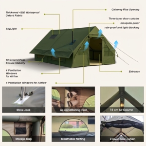 Tenda da Campeggio Gonfiabile di Lusso per 8-10 Persone, Grande, a Doppio Strato in PVC Oxford, Portatile, con Tre Camere da Letto e Un Soggiorno, per Quattro Stagioni - Product Image 4