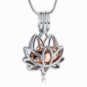 Kalung liontin tetap bulu hewan peliharaan abu desain Guci bentuk Lotus berlapis emas 14K baja tahan karat - Product Image 6