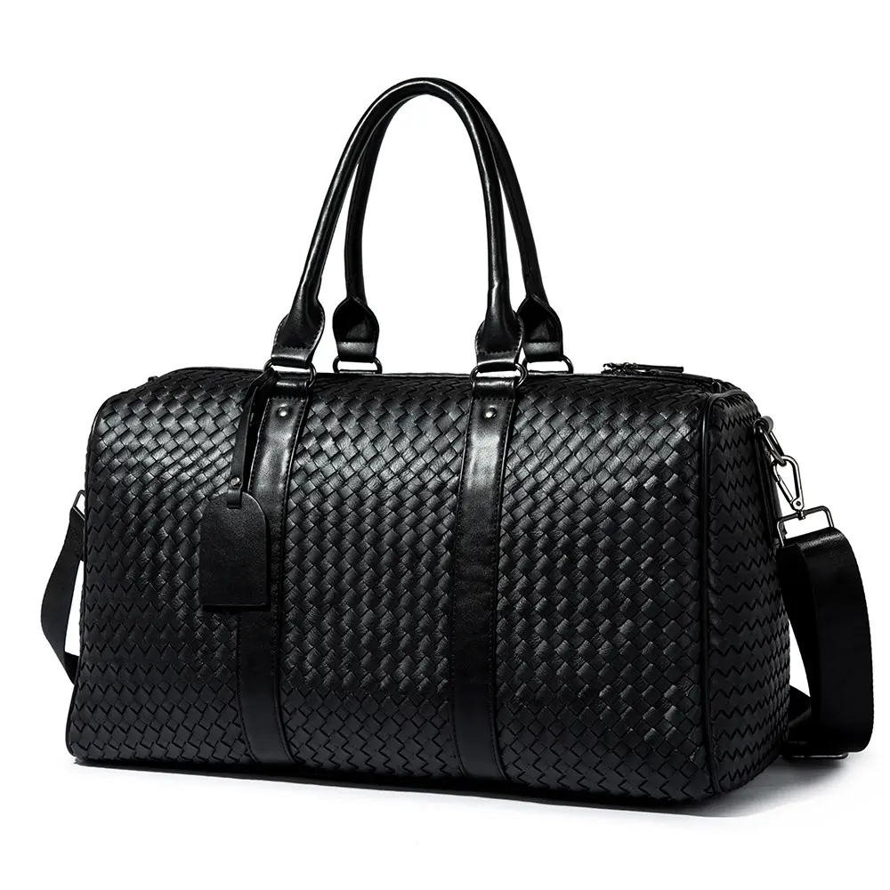 Custom logo black pu leather travel overnight duffle Bag tote bag outdoor weekender duffle luggage bag for man