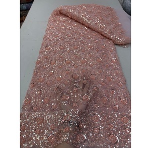 Tissu de mariage en dentelle française fait main, écologique, en polyester, avec des détails brodés de paillettes et de perles pour la cérémonie de mariage - Product Image 6