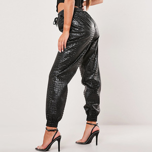 Pantalon Hallen femme décontracté taille haute élastique <span class=keywords><strong>en</strong></span> simili <span class=keywords><strong>cuir</strong></span> pantalon lâche <span class=keywords><strong>en</strong></span> <span class=keywords><strong>cuir</strong></span> crocodile pantalon <span class=keywords><strong>salopette</strong></span> - Product Image 2