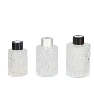 扩散器图案玻璃瓶香薰瓶带银瓶盖芦苇棒适用于家庭办公室桌面装饰