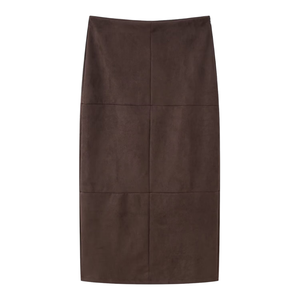 Falda Midi Americana Vintage Minimalista de Gamuza Caqui para Mujer, Cintura Natural, Botones, Corte en A, Ajuste Recto, Abertura Trasera, Estilo Casual Chic - Product Image 1