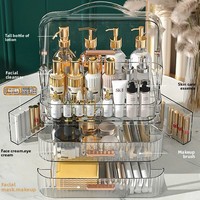 Boîte de rangement cosmétique moderne et minimaliste en plastique transparent JX avec double ouverture pour rouges à lèvres et soins de la peau