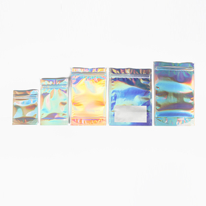 Holographic Mylar Bags Custom Rainbow Color Smell Proof Resealable Flat Mini Zip-lock Packaging Bag for Food Storage