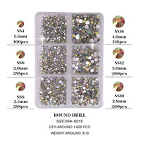 Lot de 6 strass ronds pour nail art, strass en verre à dos plat, strass pour nail art et décorations, vente en gros