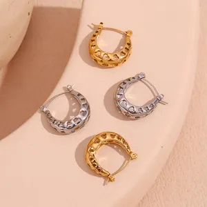 Dreamshow Jewelry Heart Hollow Hoop Earring Gold Plated Jewelry Stainless Steel Hoop Earrings Tarnish Free Earrings 2024