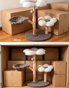 Árbol para Gatos <span class=keywords><strong>de</strong></span> <span class=keywords><strong>Madera</strong></span> Natural con Diseño <span class=keywords><strong>de</strong></span> Flores y Nubes, <span class=keywords><strong>Hamaca</strong></span> Columpio, Dos Plataformas <span class=keywords><strong>de</strong></span> Descanso en Forma <span class=keywords><strong>de</strong></span> Flor, Tronco Rascador <span class=keywords><strong>de</strong></span> Sisal y Juguete Colgante <span class=keywords><strong>de</strong></span> Pompones - Product Image 3