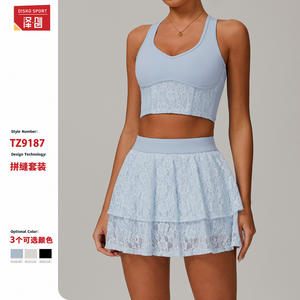 Conjunto Deportivo Disko para Yoga, Falda de Running Asimétrica con Malla y Bolsillos en Azul Aqua, Traje Corto TZ9187 - Product Image 4