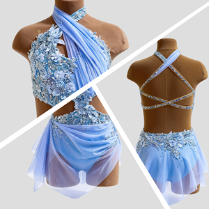 Vestido Lírico Azul Claro Personalizado con Cuello Halter y Pedrería Floral para Danza Escénica, Traje de Ballet Contemporáneo para Niñas - Product Image 2