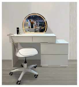 Modern Makeup <b>Vanity</b> <b>Table</b> with Lighted <b>Mirror</b> White Storage Desk for Bedroom Furniture - Product Image 1