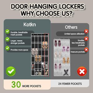 Over The Door <b>Shoe</b> Organizer 30 Pockets Breathable Mesh Hanging Storage For Men Women Black Closet Rack With Stainless Steel - Product Image 4