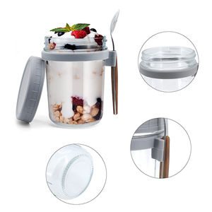 Clear Creative 10 oz Container Mason Yogurt Overnight Food Storage jar With Plastic Lid And Spoon For Cake Milk Yogurt