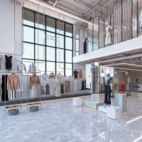 Présentoir brutaliste pour magasin de vêtements au détail de luxe Mobilier de boutique personnalisé Surface en acier inoxydable OEM/ODM Vêtements en bois