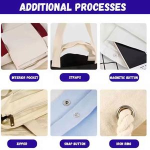 Wholesale Blank White Beige Black Zipper Travel Shopping Custom Printable Two Handle Tote Bag Canvas Cotton Bags - Product Image 5