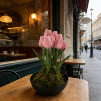 Plante artificielle en pot de tulipes faites à la main résistantes aux UV, décoration florale réaliste et durable, style bohème, cadeau pour hôtel, café, usine
