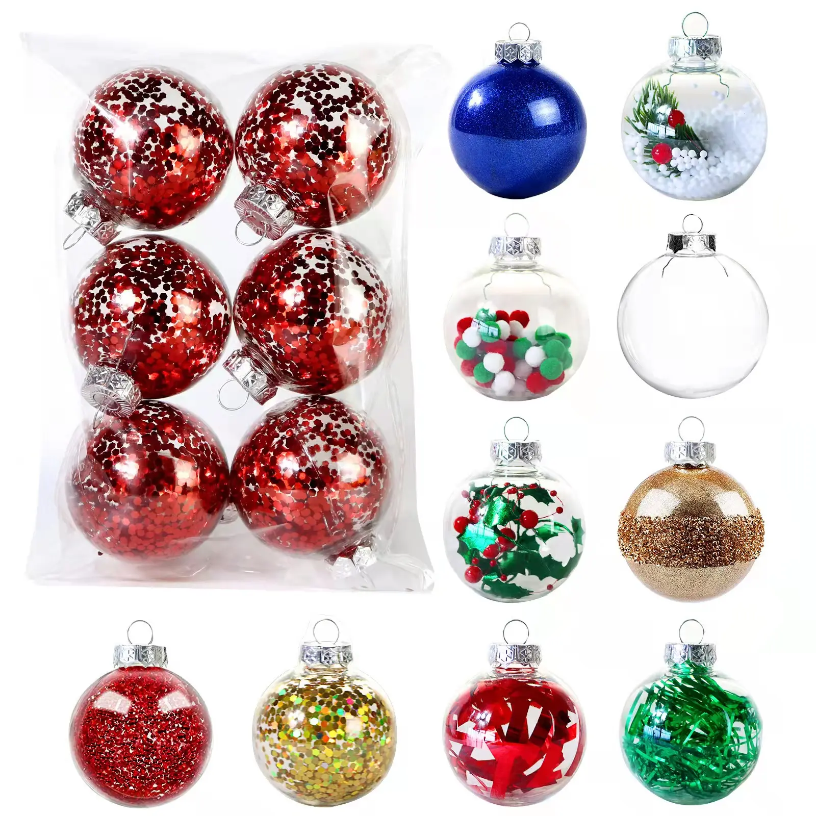 Weihnachten transparente Kugel 6 teile/beutel Weihnachts bäume öffnen Ball Box Bauble Ornament Hochzeits geschenk Geschenk Party Home Decoration