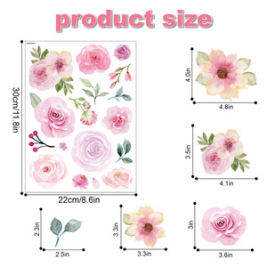 Promoción barato Rosa flor acuarela niña boda fiesta troquelado decoración autoadhesivo <span class=keywords><strong>para</strong></span> dormitorio impresión pegatinas de pared - Product Image 2