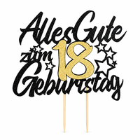 Deutscher Schwarz-Gold Glitzer 'Alles Gute Zum 18. Geburtstag' Geburtstagstorten-Topper 16x20cm Karton 18. Party-Zubehör