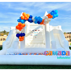 Scivolo d'Acqua Commerciale da Esterno con Doppio Scivolo, Castello Gonfiabile Bianco per Matrimoni, Combo Scivolo d'Acqua e Castello Gonfiabile con Piscina di Palline - Product Image 2