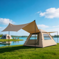 Tente et auvent 2-en-1 pour grand cour, prix de gros, tente de camping familiale imperméable en Oxford 210D enduit argenté