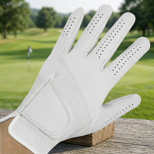 Guante de Golf de Cuero Genuino Blanco, Transpirable, Perforado, con Cierre de Gancho y Bucle para Deportes - Product Image 1