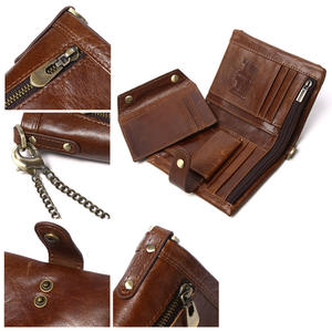 กระเป๋าสตางค์แบบสั้น Andong RFID Blocking สำหรับผู้ชาย หนังวัวแท้สุดเท่ สไตล์เรโทร พร้อมช่องใส่บัตรและสายคล้องโซ่ แฟชั่น - Product Image 3