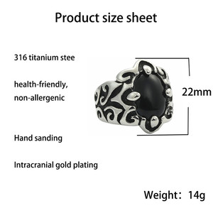 yunnique Men's <b>Silver</b> <b>Ring</b> With Black Stone Retro Flower Design Bezel Setting Jewelry Gift - Product Image 5