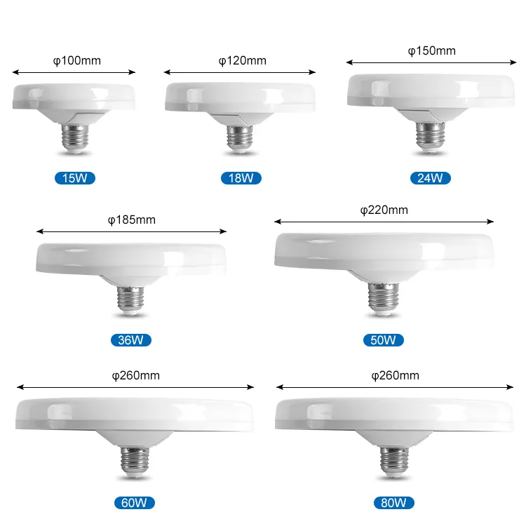 Huahuang WholesaleモダンUFOシェイプPPアルミニウム18W 24W 36W 50W 60W 80W B22 E27LED電球