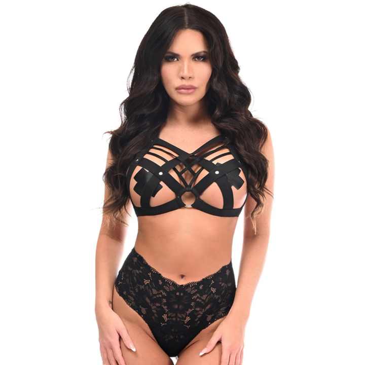 TD Boxed Black Stretchy Body Harness with Silver Hardware Intimates Accessories