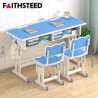 Ensemble bureau et chaise double réglables en hauteur avec rangement sous le bureau, chaises en bois pour enfants à domicile