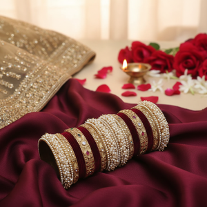 Exquisite Kundan & Pearl Velvet Bridal Bangles <b>Set</b> Pearl <b>Bracelets</b> for Weddings Elegant Jewelry Collection for Women - Product Image 3