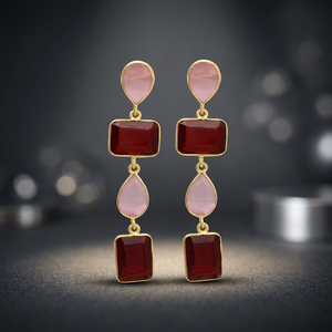 Pendientes de tuerca geométricos de aleación de latón chapados en oro de 14K, 18K, 24K con múltiples piedras para niños, recién llegados - Product Image 2