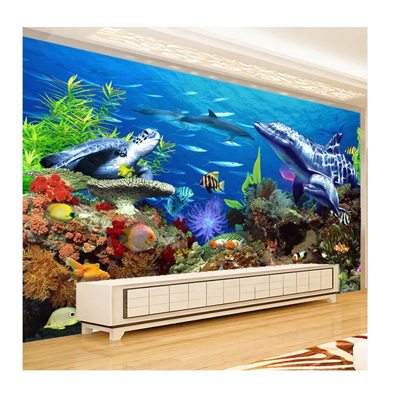 KOMNNI Stereo Unterwasser welt Peel And Stick Wandbild Ocean Dolphin Wandmalerei Wohnzimmer Kinderzimmer Dekor Tapete