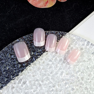 Faux ongles courts style français, 24 pièces, pointes blanches nues naturelles, brillantes, presse sur les ongles, manucure, beauté - Product Image 4