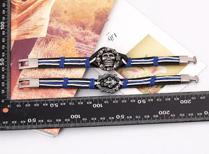 Vintage handgemachte geflochtene Leder armbänder für Männer Lion <span class=keywords><strong>Skull</strong></span> Skeleton Retro Schnür-Punk-Stil Leder armband Zubehör Geschenk - Product Image 4